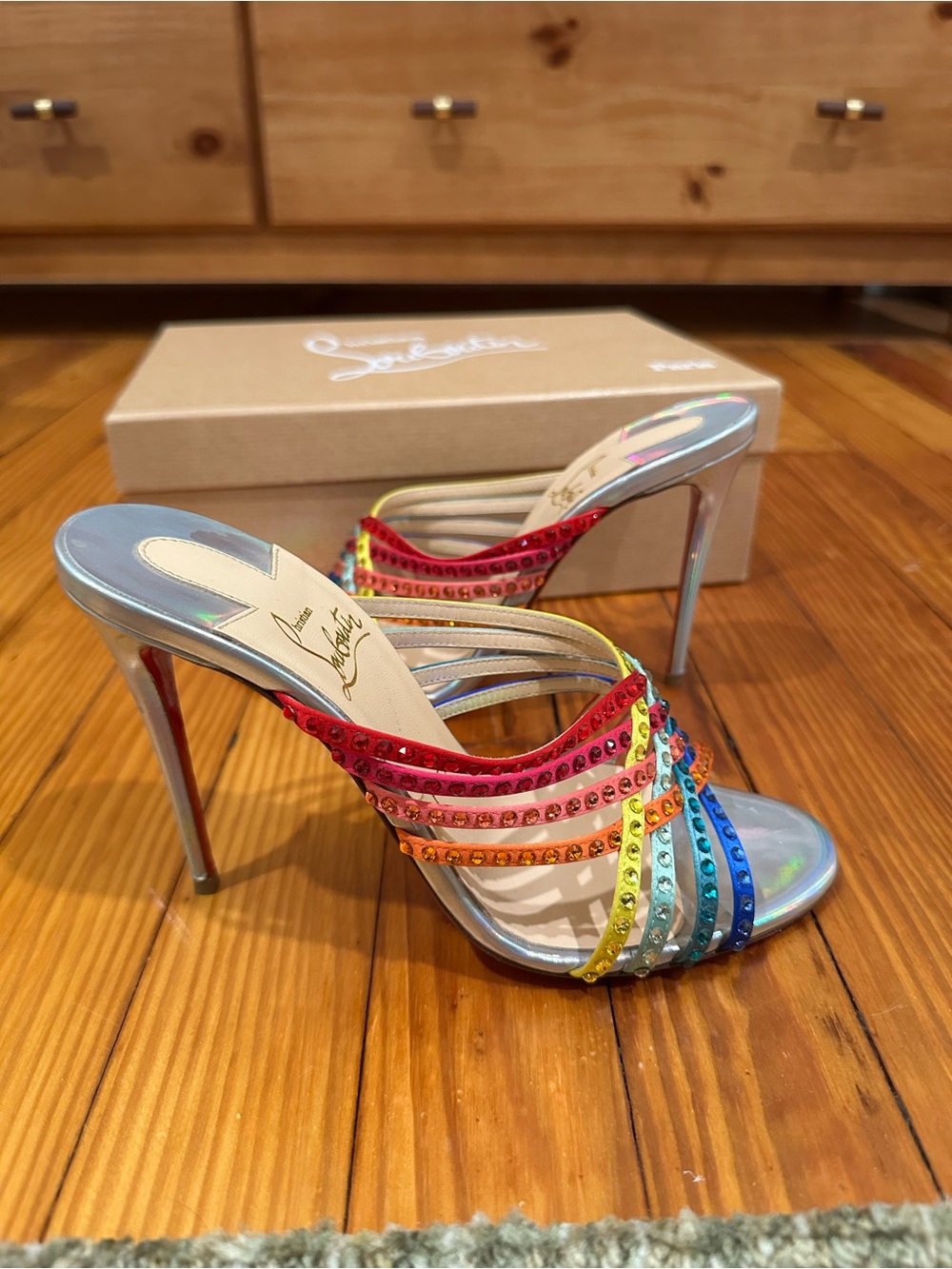 Christian Louboutin Marthastrass Multicolor Crystal-Embellished Stiletto Mules